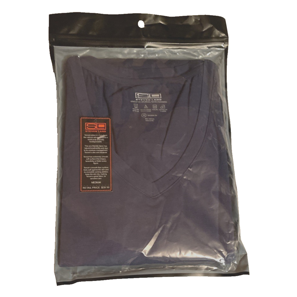 Mens Tee Steven Land Medium-Modern Fit V Neck Short Sleeve Stretch Blue New Pkg